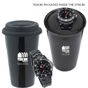MGC8250 - The Milan Black - Watch and Tumbler Set